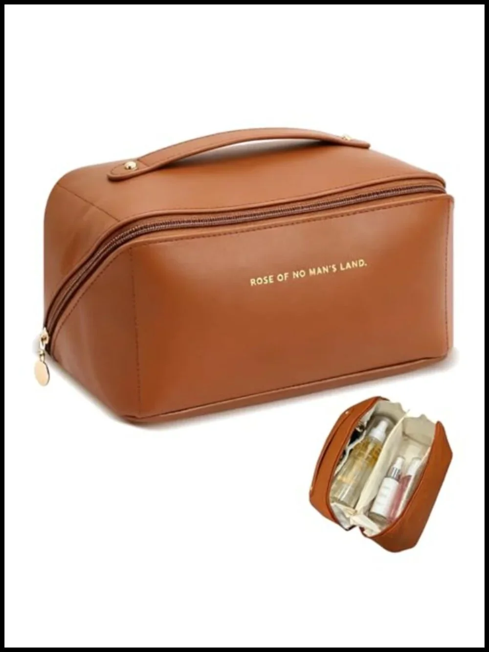 Large Travel Makeup Bag Waterproof PU Leather Lay Flat Organizer with